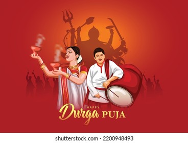 Indian God shri Druga in Happy Durga Puja Subh Navratri red background. vector illustration design concept