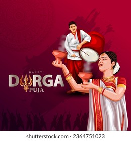 Indian God shri Druga in Happy Durga Puja Subh Navratri red background. vector illustration design