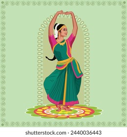 Indian God shri Druga in Happy Durga Puja Subh Navratri classical background. vector illustration design. Indian Culture, Folk, Cultural Dance. Varot Natyam 2