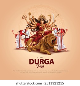 Dios indio shri Druga en feliz Durga Puja Subh Navratri fondo rojo. diseño de Ilustración vectorial