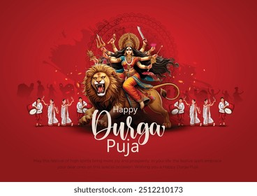 Dios indio shri Druga en feliz Durga Puja Subh Navratri fondo rojo. diseño de Ilustración vectorial