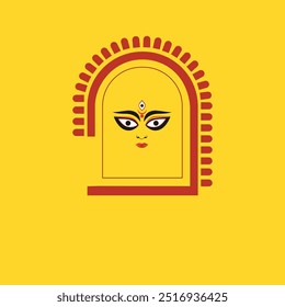 Dios indio shri Druga en feliz Durga Puja Subh Navratri fondo amarillo. diseño de Ilustración vectorial. La deidad es adorada como símbolo de poder y mujeres