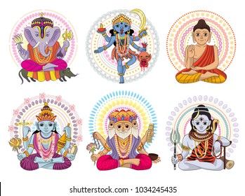 Indian god vector hinduism godhead of goddess and godlike idol Ganesha in India illustration set of asian godly religion isolated on white background