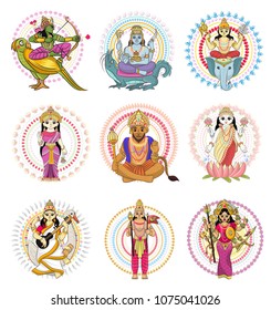 Indian god vector hinduism godhead of goddess and godlike idol Ganesha in India illustration set of asian godly religion isolated on white background