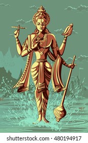 Indian God Vishnu giving blessing. Vector illustration