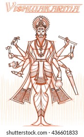 Indian God Vishwakarma in sketchy look. Vector illustration