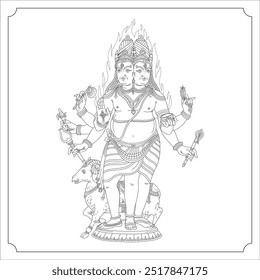 Indian Goddess Agni Isolated Outline Vector Illustration