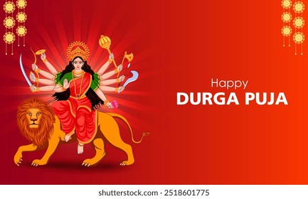 Indian Goddess Durga for Happy Durga Puja Dussehra or Shubh Navratri festival of India religious background 