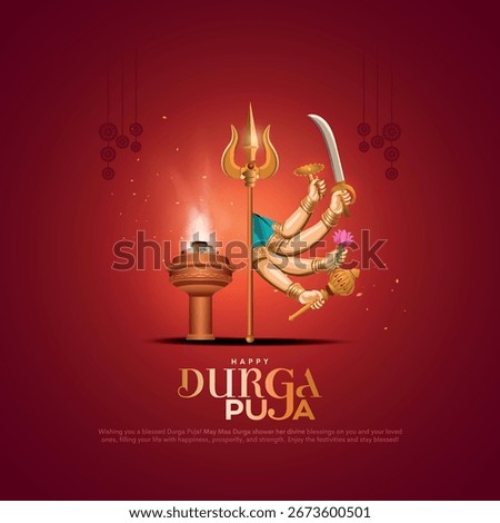 indian Goddess durga in Happy Durga Puja Subh Navratri background. Creative vector illustration design.