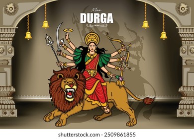 Deusa indiana Happy Durga Puja Subh Navratri fundo. editável vetor ilustração design