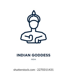 indian goddess icon from india collection. Thin linear indian goddess, goddess, religion outline icon isolated on white background. Line vector indian goddess sign, symbol for web and mobile