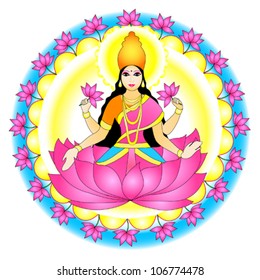 Indian goddess Kamala (The Lotus Goddess; the "Tantric Lakshmi")