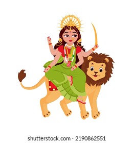 Indian Goddess Katyayani Sculpture On White Background.