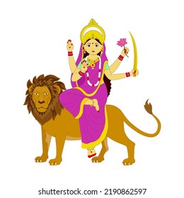 Indian Goddess Katyayani Sculpture On White Background.