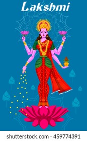 Indian Goddess Lakshmi on Lotus. Vector illustration