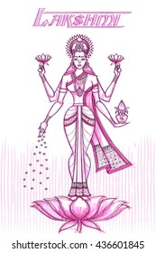 Indian Goddess Lakshmi in sketchy look. Vector illustration