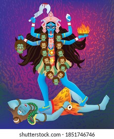 Indian Goddess Maa Kali Vector design, illustration of Goddess Kali Maa on Diwali, Kali Pooja background of India festival