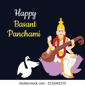 Indian Goddess Mata Saraswati Happy Basant Vasant Panchami Religious Festival Background svg