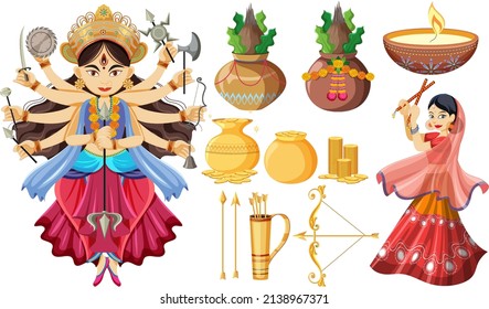 Diosa india y elementos ilustrativos