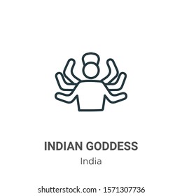 Indian goddess outline vector icon. Thin line black indian goddess icon, flat vector simple element illustration from editable india concept isolated on white background