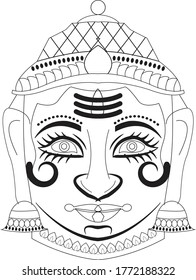 Indian goddess painted paper ( paper mache) mask. It can be used for a coloring book, textile/ fabric prints, phone case, greeting card. logo, calendar. In Kalamkari /Madhubani style