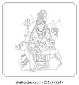 Indian Goddess SIVA Isolated Outline Vector Illustration