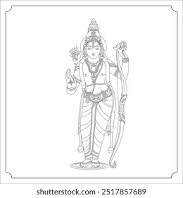 Indian Goddess SRI RAMAVATARA Isolated Outline Vector Illustration