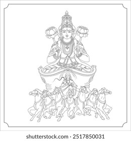 Deusa indiana Surya isolada ilustração vetorial