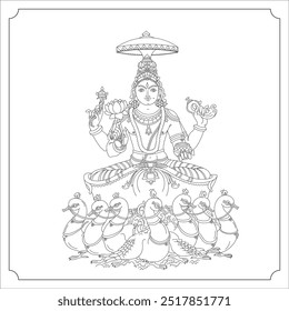 Indian Goddess Varuna Isolated Outline Vector Illustration