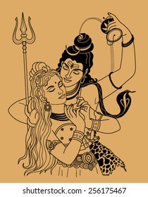 Indian gods in the arms on a beige background 