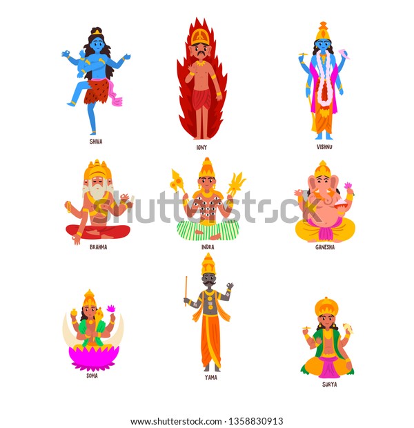 Indian Gods Set Shiva Igny Vishnu Stock Vector Royalty Free