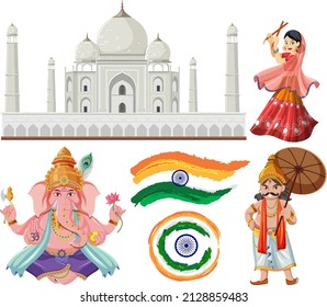 Indian gods and Taj Mahal illustration