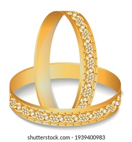 Indian gold diamond cut bangles with flower chain vector file