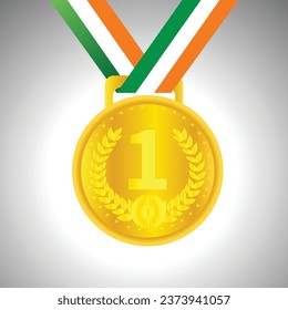 Indian Gold Medal for Top Position Conceptual Illustration with Number 1 Displayed on it - Winning Moment for Athlete