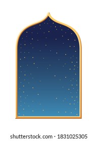 indian gold window at night with stars design, India culture travel and asia theme Vector illustration