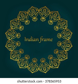 Indian golden invitation frame. Design for health center, spa and beauty center.