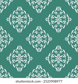 Indian green and white ethnic square motif seamless pattern for wallpaper, tile and textile