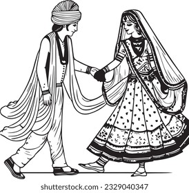 Indian Groom and Bride Black and White coloring page
