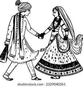 Indian Groom and Bride Black and White coloring page
