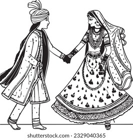 Indian Groom and Bride Black and White coloring page