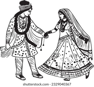 Indian Groom and Bride Black and White coloring page