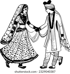 Indian Groom and Bride Black and White coloring page