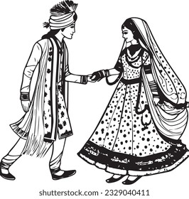 Indian Groom and Bride Black and White coloring page