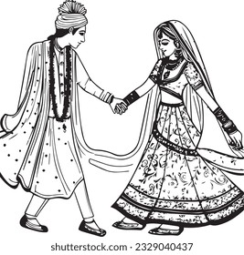 Indian Groom and Bride Black and White coloring page