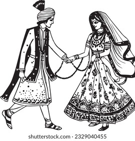 Indian Groom and Bride Black and White coloring page
