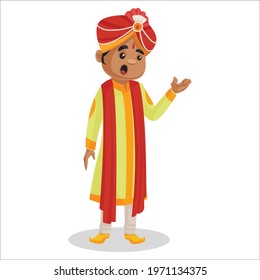 Indian groom his pointing hand. Vector graphic illustration. Individually on a white background.