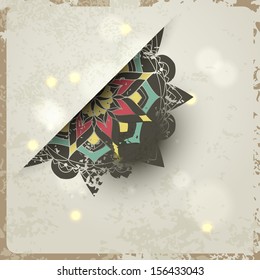 Indian grunge Ornament with sparkles and real shadow. Vector illustration for your business presentation