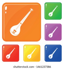 Indian guitar icons set collection vector 6 color isolated on white background