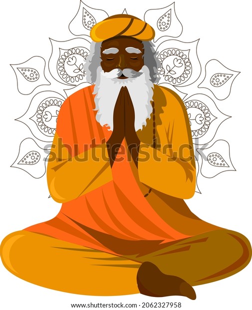 Indian Guru Big Beard Prays Vector Stock Vector (Royalty Free ...