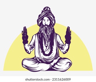 Indian Guru line art vector siohouette